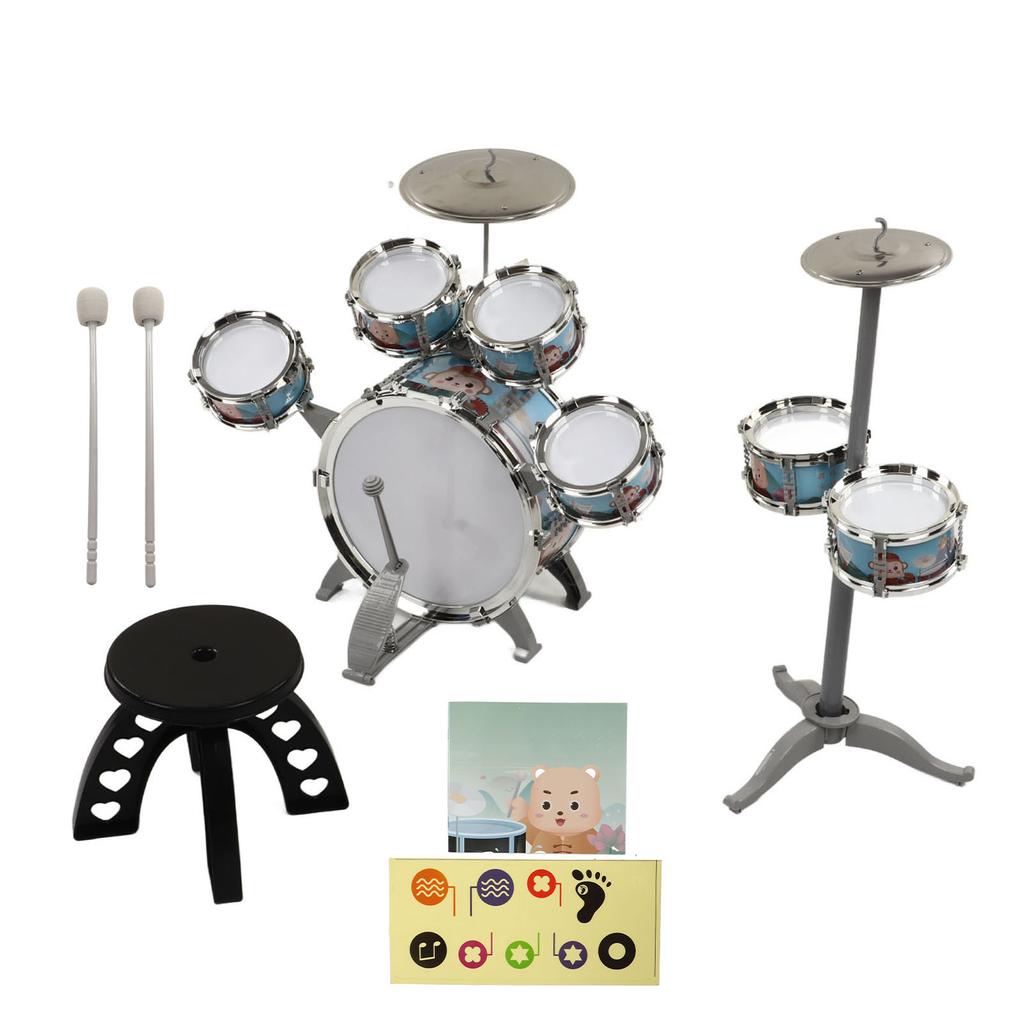 Kids Jazz Drum Set 7 Drums Loud Sound Compact Beginner Drum Kit with Stool for 3 Years Old Above