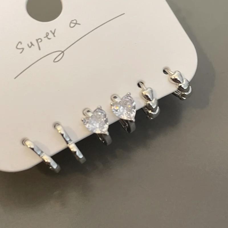 Sweet And Cool 6-Piece Set, Exquisite Zircon Love Earrings, Earrings That Women Do Not Need To Pick When Sleeping, Cold Wind, Personalized