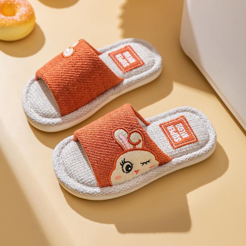 "Adorable Summer Bunny & Bear Kids' Indoor Linen Slippers for Boys and Girls"
