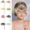 Fancy Party Masque Metal Masque with Handheld Stick Half Face Venetian Masque with Rhinestones