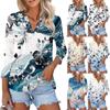 Women's Fashion Casual Lapel 3/4 Sleeve Printed Shirt Women's V Neck Up Tops