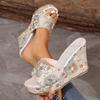 Women's Platform Slide Floral Embroidery Sandals Non-Slip Slippers Outdoor Casual Shoes Comfortable Sandalias De Mujer