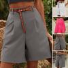 Summer Women Shorts Elastic High Waist Loose Side Pockets Straight Above Knee Length Soft Solid Color Breathable Daily Casual Business Office Shorts