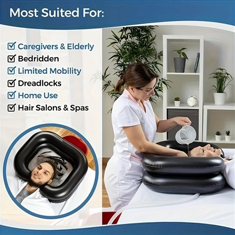 Portable Inflatable Shampoo Basin with Adjustable Neck Support, PVC Hair Washing Sink for Bedridden, Elderly, Home Use