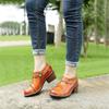 Genuine Leather Pumps Women Shoes Retro Round Toe Solid Color Handmade Leisure Thick Heels Shoes
