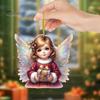 Christmas Tree Ornament with Lanyard Easy To Hang 2D Little Angel Girl Hanging Pendant Car Bag Keychain Decoration