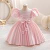 Baby Party Dresses for Girls 2024 Summer Vintage Court Ceremony Birthday Party Ball Gown Puff Sleeve Toddler Kids Princess Dress