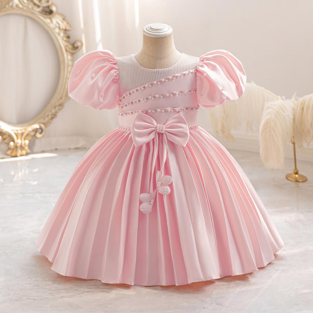 Baby Party Dresses for Girls 2024 Summer Vintage Court Ceremony Birthday Party Ball Gown Puff Sleeve Toddler Kids Princess Dress