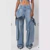 2024 Spring Retro High Waist Straight Splicing Jeans for Women - Washed Casual Style