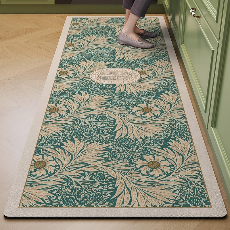 Kitchen Carpet Absorbent Floor Mat Pvc Diatom Mud Mats Home Decoration American Retro Flowers Rug Bathroom Non-slip Area Rugs