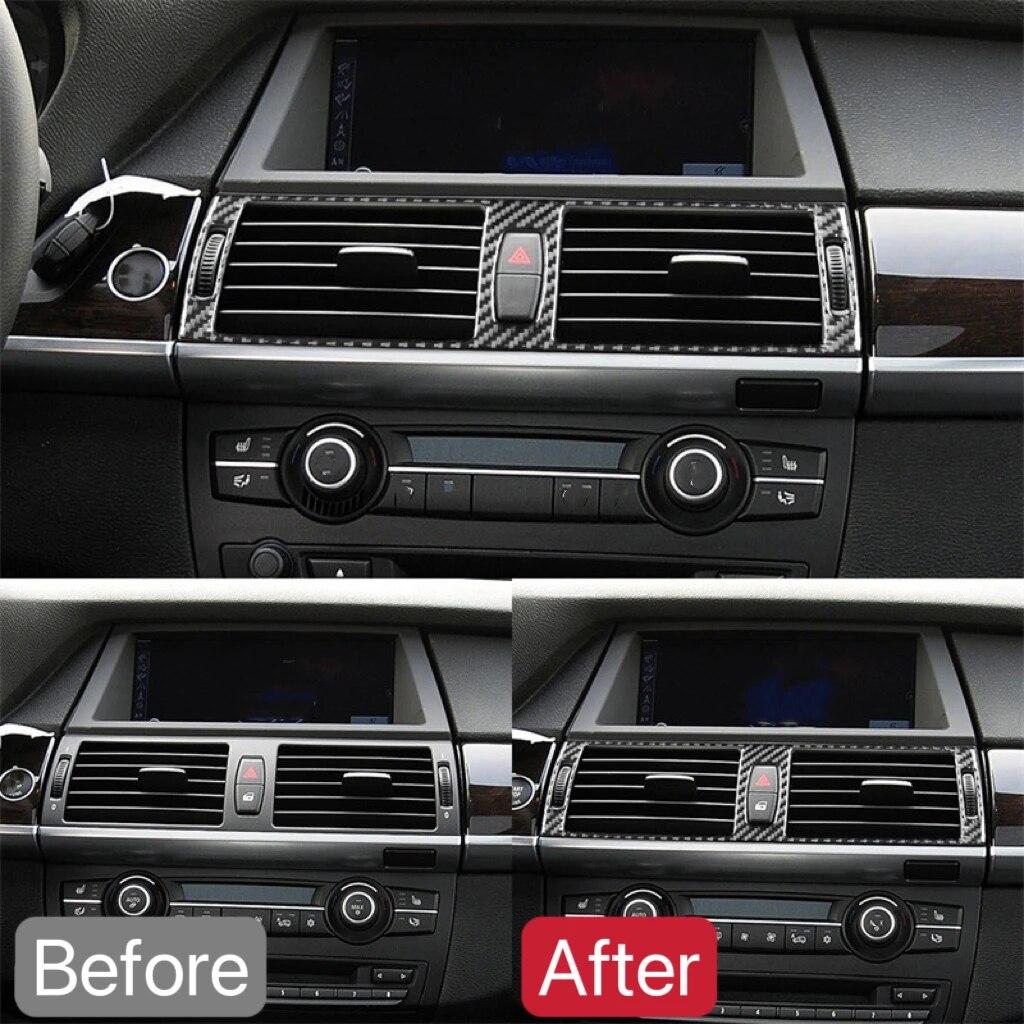 For BMW X5 X6 E70 E71 Center Side Air Condition Air Outlet Cover Protective Trim Carbon Fiber 2008 2009 2010 2011 2012 2013