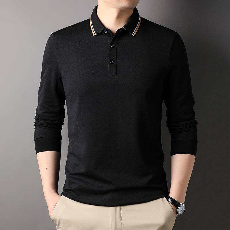 Long-sleeved T-shirt for Men, Autumn New Solid Color Lapel T-shirt for Young and Middle-aged People, POLO Shirt, Bottoming Shirt