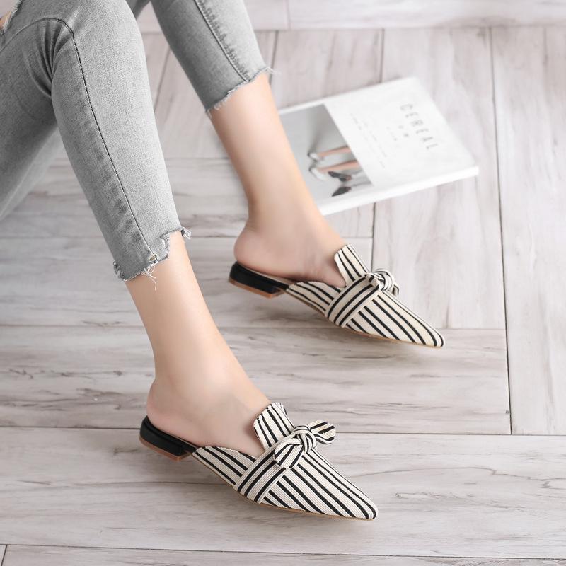 New Flat Women's Slippers 2024 Summer Sandals Fashion Striped Slides Butterfly Indoor Women Flip Flops Plus Size 40 Shoes Women
