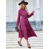Spring and Summer Women's Casual Printed Stand-collar Ruffled Long-sleeved Lace-up Waist Dress