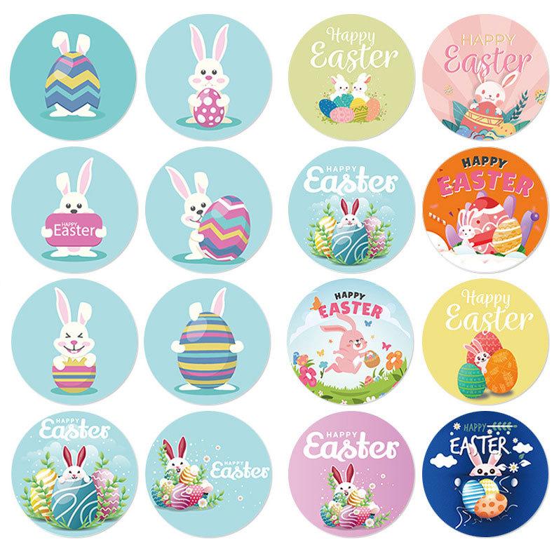 Easter Stickers Rabbit Egg Shaped Stickers 500 Round Copperplate Paper Roll Labels