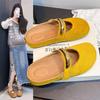 2025 New One-pedal Solid Color Mary Jane Bag Head Half Slippers Light Mouth Metal Temperament Fashion Flat Slippers Women