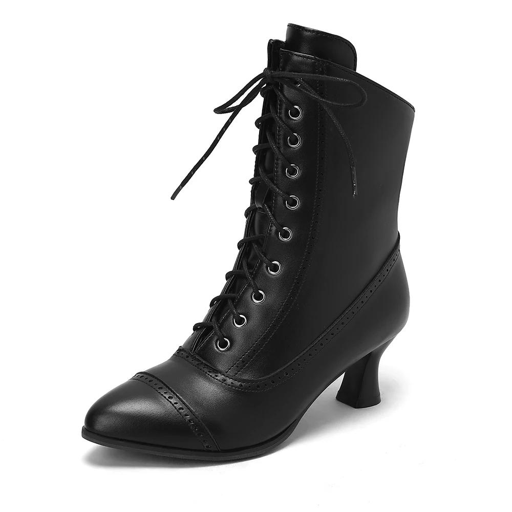 2025 New Lace Up Ladies High Heel Shoes Strange Steampunk Boot Victorian Ankle Boots Women Pointed Toe Thick Soled Short Boots