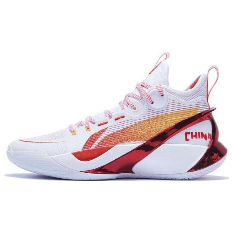 Li Ning Sonic Ultra Shock Absorbing Non-Slip Durable Mid-Top Basketball Shoes Men Sneakers White Red ABAS145-9