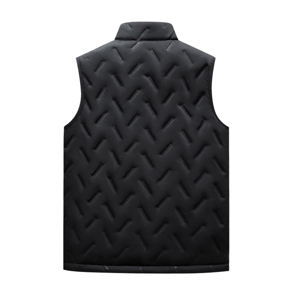 Men's Solid-color Casual Down And Cotton Vest Stand-up Collar Embossed Sleeveless Vest Jacket
