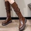 2024 Hot Sale Ladies Shoes Zipper and Buckle Knee-High Women's Boots Autumn Solid Low Heels Korean Version Fashion High Boots
