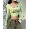 Print Long Sleeve Tshirts Women Long Sleeve Tunic Summer Tees Crop Tops Bandage Fashion Sexy Y2k T Shirts