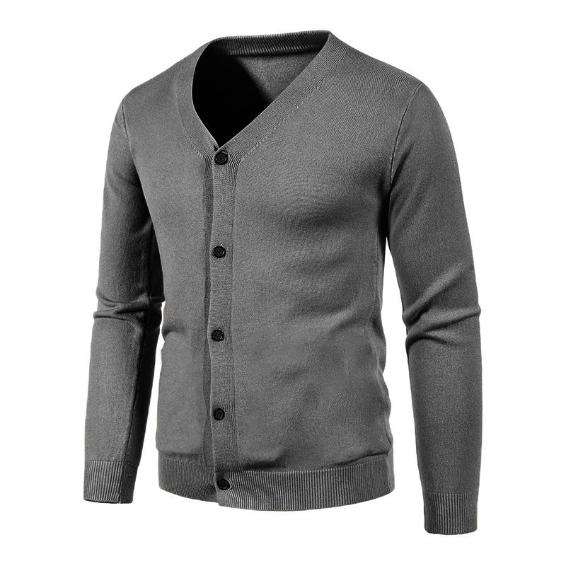 Autumn Men's Knitted Cardigan Thin V Neck Basic Elastic Slim Fit Thin Sweater Solid Color Casual Versatile Coat