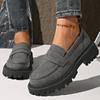 Fashion Basic Gray Faux Suede Loafers Shoes Women Slip On Round Toe Loafers Shoes Woman Spring Autumn Plus Size Platform Shoes Ladies