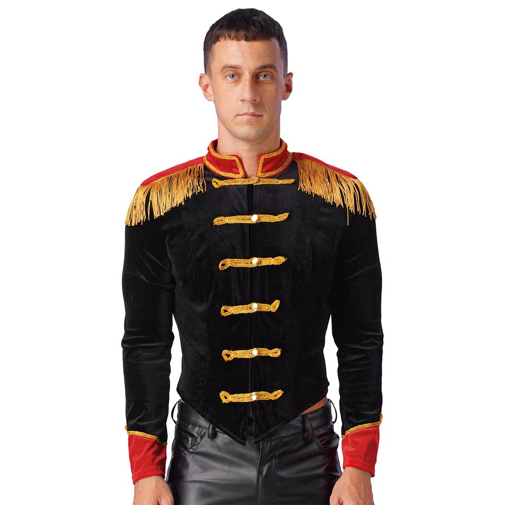 Мужской цирковой костюм инспектора манежа, бархатная куртка с бахромой, воротник-стойка, наряд на Хэллоуин