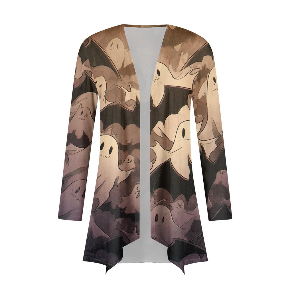 Women's Fashion Casual Halloween Printed Mid-Length Irregular Hem Cardigan Jacket