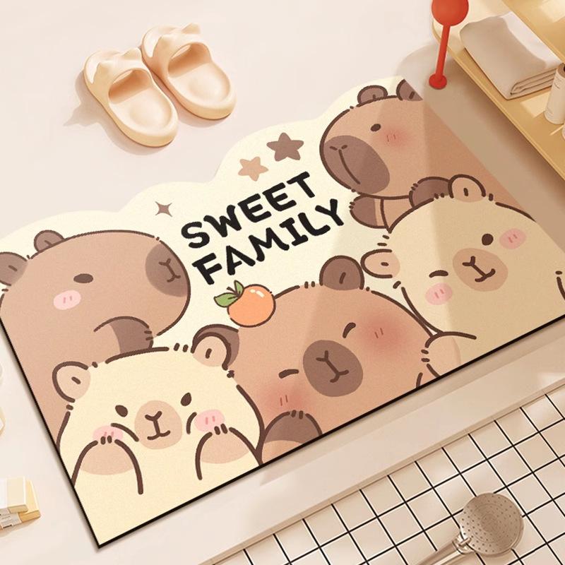 Cartoon Bathroom Absorbent Mat Toilet Dirty and Non-slip Mat Household Toilet Door Quick-drying Diatom Mud Mat