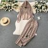Autumn Winter Vintage Print Letter Knitted Sweater Sport Tracksuit Women Fashion Zipper Hooded Coat and Ankle Length Pant Two Piece Set