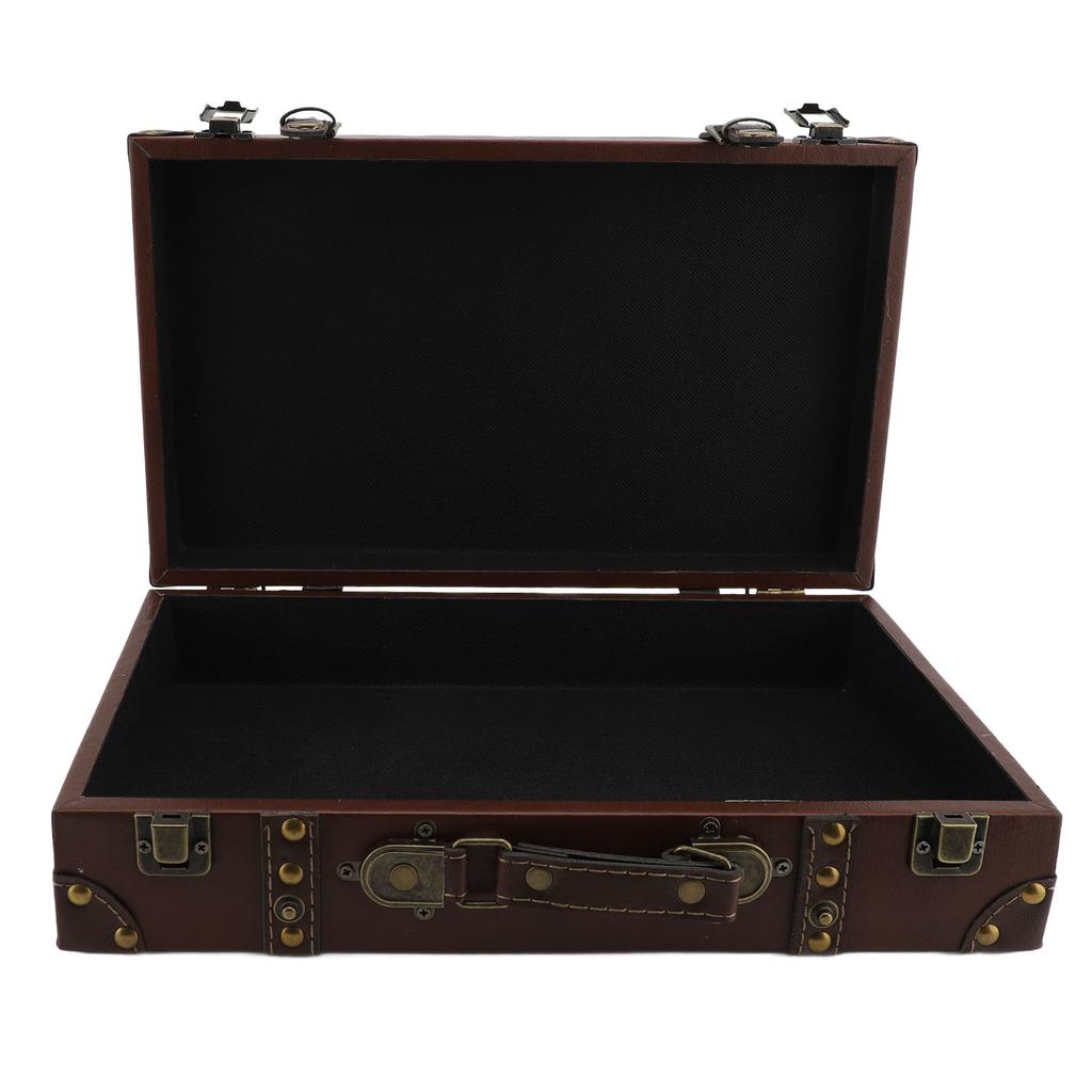Vintage Suitcase 34x20.5x8cm Wooden Leather Decorative Luggage Trunk for Decoration Storage Photogra