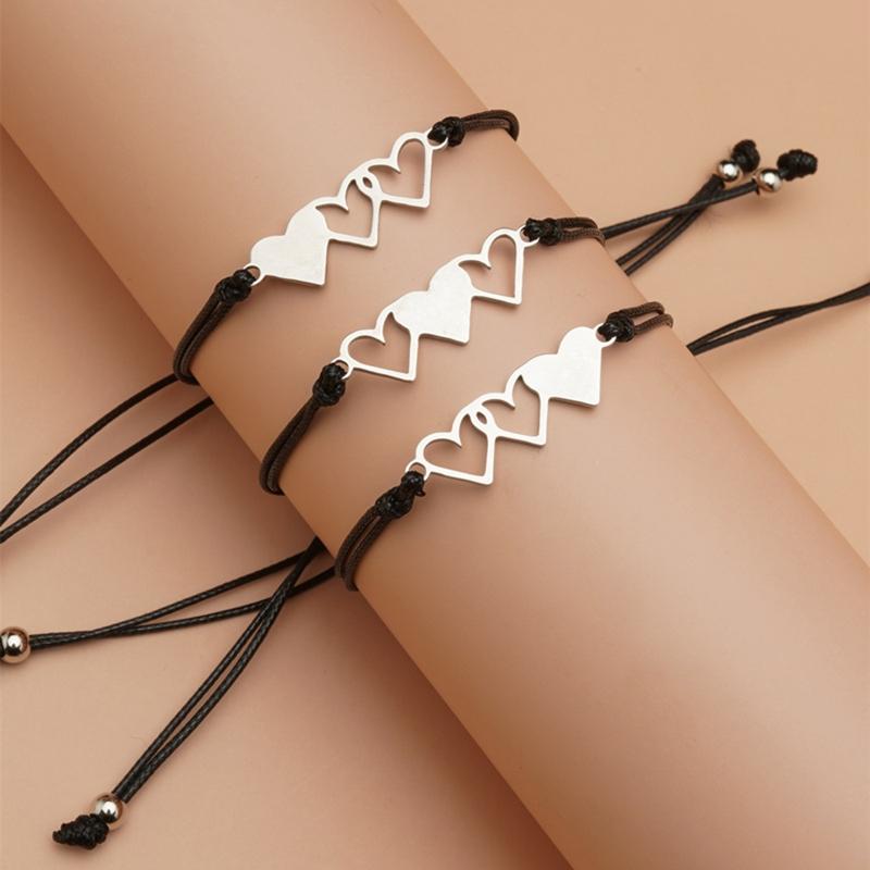 95AB 3Pieces Promise Matching Relationship Bracelets Sister Heart Bracelets Jewelry Gifts for Women Twins Daughters Family