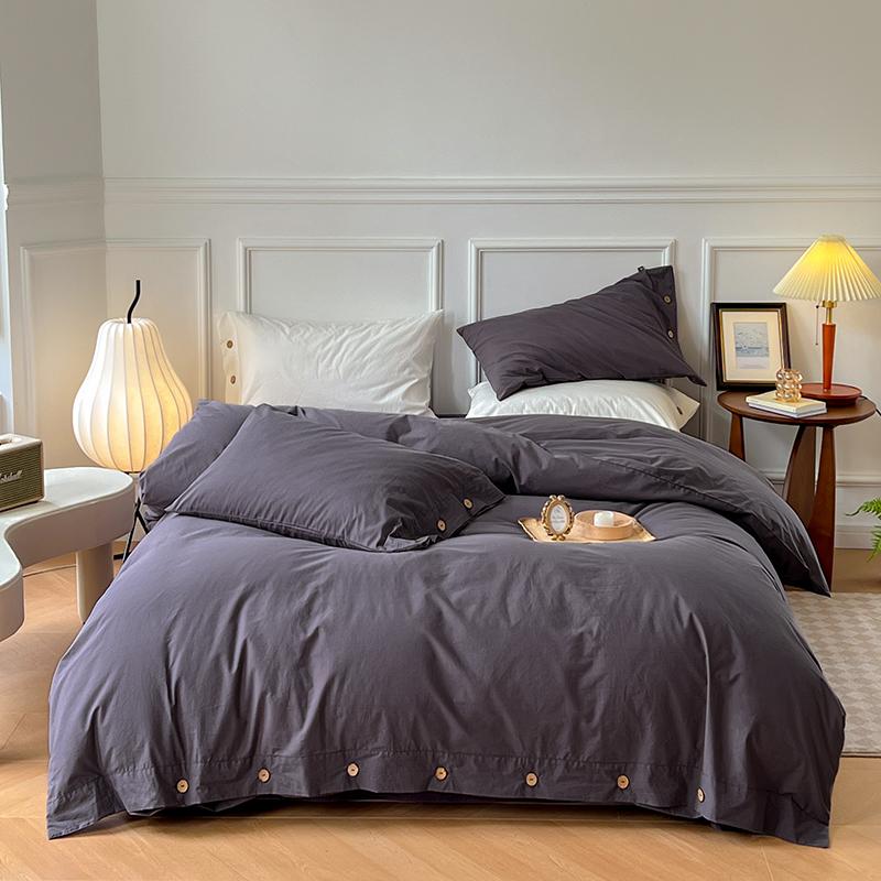 100% Washed Cotton Duvet Cover 2/3Piece Luxury Soft Bedding Set with Buttons Closure Solid Color Comforter Cover With Pillowcase