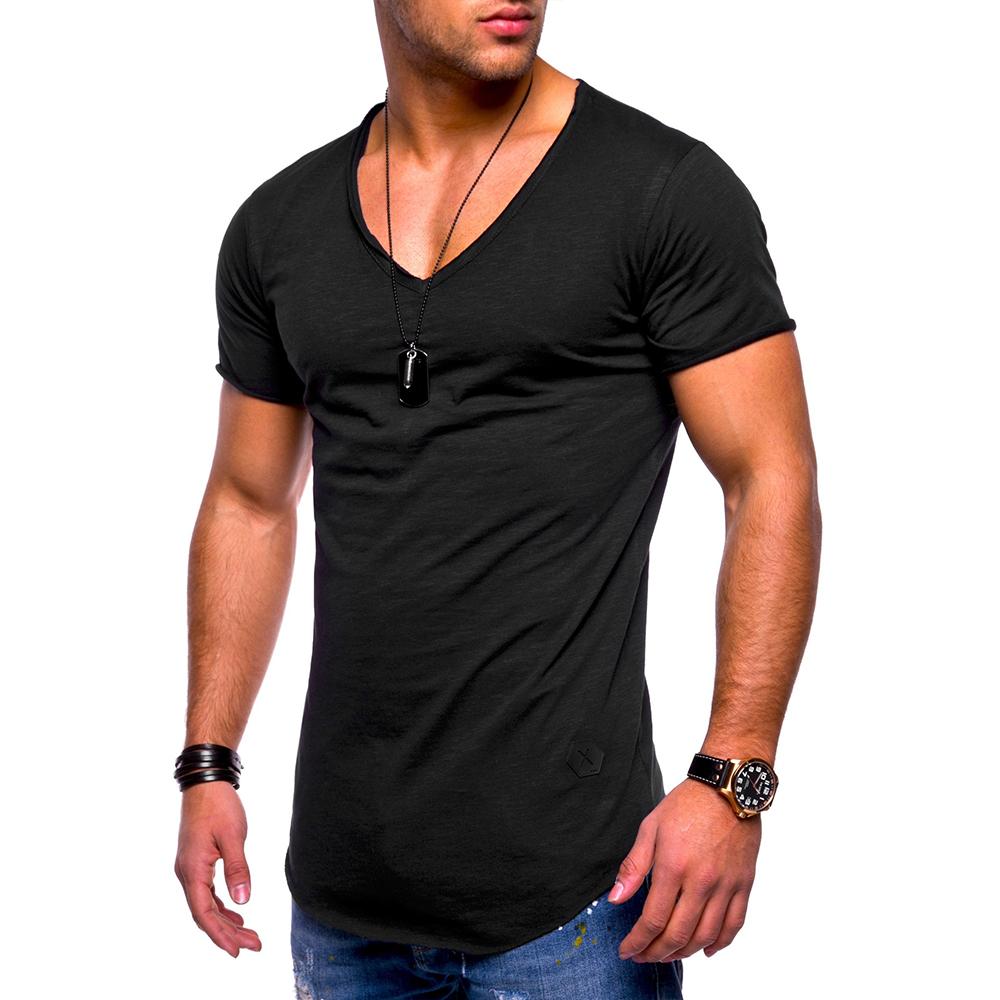 Men's Short Sleeve V Neck T Shirt Casual Slim Fit Solid Muscle Tee Tops Blouse