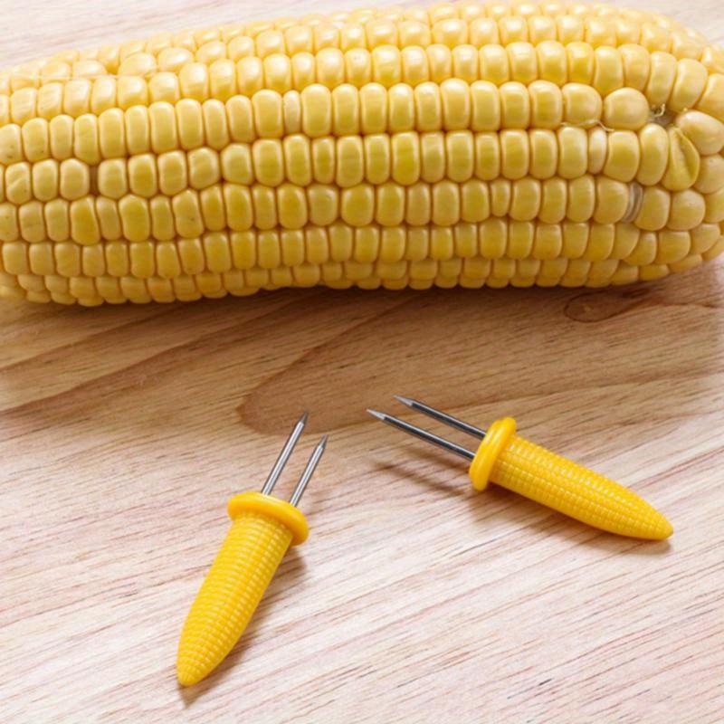 10pcs Stainless Steel Corn Holders - Skewers with Heat Resistant Grip - Home Cooking & BBQ Accessories for Camping, Outdoor Grill Tools, Fruit Forks