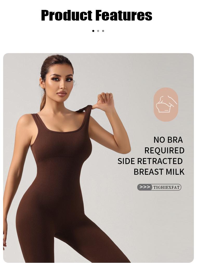 Seamless Ribbed Fitness Jumpsuit with Chest Pad