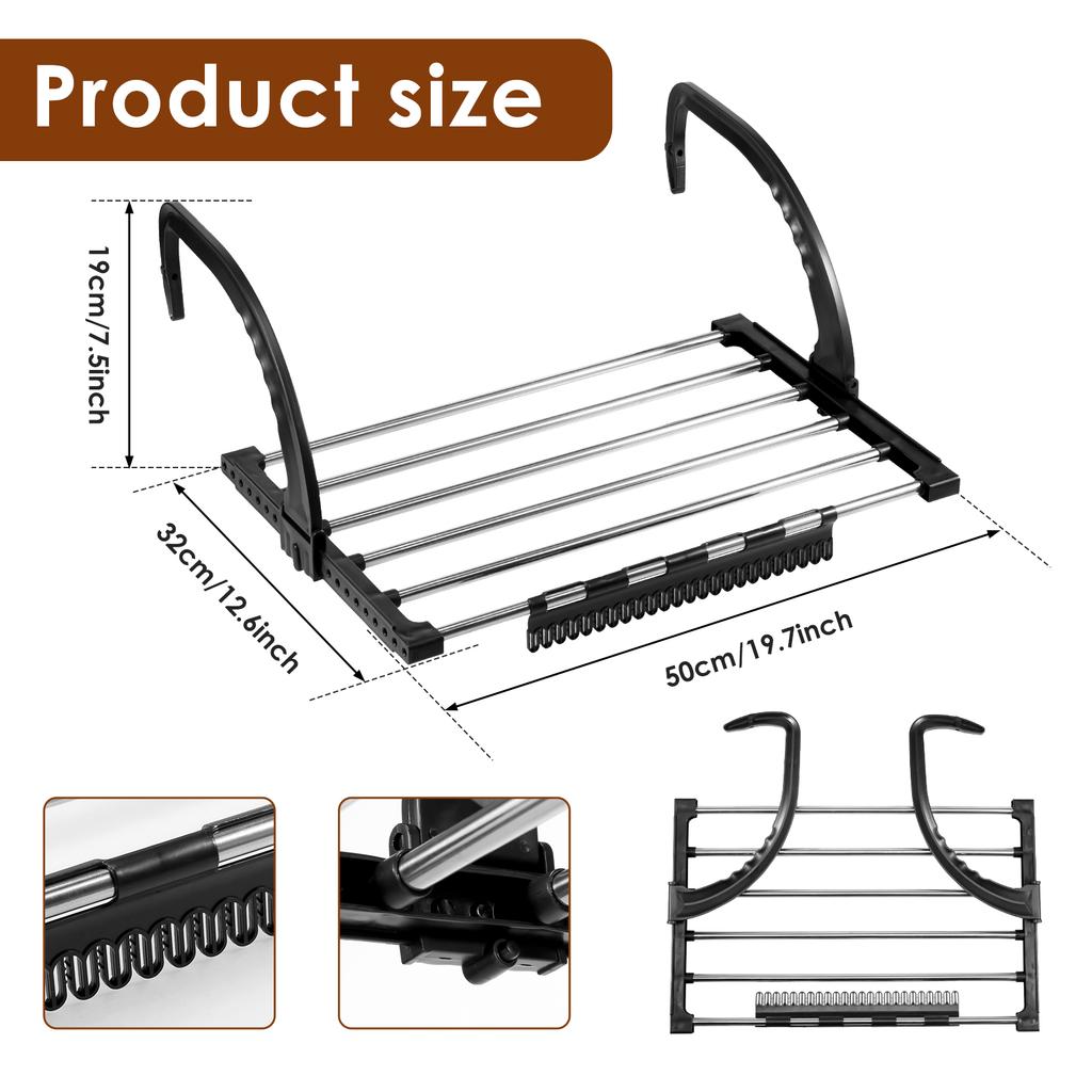 Foldable Hanging Clothes Drying Rack Extendable Balcony Stainless Steel Radiator Clothes Dryer Rack for Hanging Clothes Shoe
