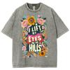 Cartoon Beautiful Flower Print Ladies T-Shirt Loose Oversized Wash Short Sleeve Vintage Fashion Design Top Summer