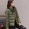 Women Winter Down Cotton Parka Jacket Coat Short Stand Collar Full Sleeve Zipper Pocket Thin Slim Solid Color