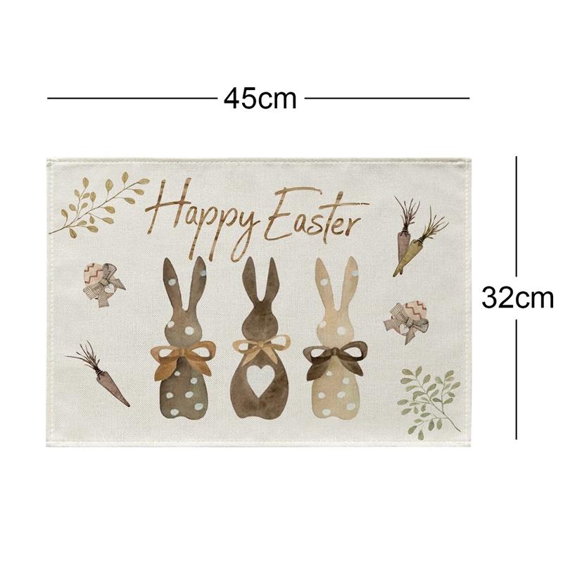 2024 Easter Rabbit Table Runner Linen Bunny Dining Table Cloth Placemat Spring Holiday Happy Easter Decoration For Home Kitchen