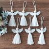 Set of 6 Angel Shape Hand Woven Pendant with Natural Wood Bead for Christmas Tree Party Hanging Ornament Home Decor Supplies