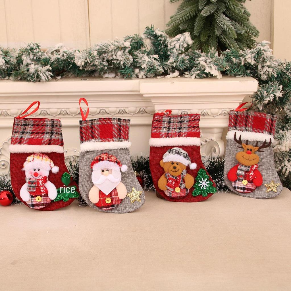 Plaid Medium Christmas Stocking - Festive Socks & Candy Bag for Tree Ornaments