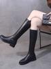 Fashion Black Middle Heel Round Toe Knee High Shaft Shoes Woman Autumn Winter Designer Luxury New In Warm Leather Long Boots for Women
