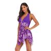 Women Print Swimwear Asymmetric Hem  Swimdress and Panty Beachwear