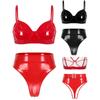 Women's Lingerie Set 2 Pieces Wet Look Patent Leather Wire-free No Padded Bra Top and Briefs Set Clubwear