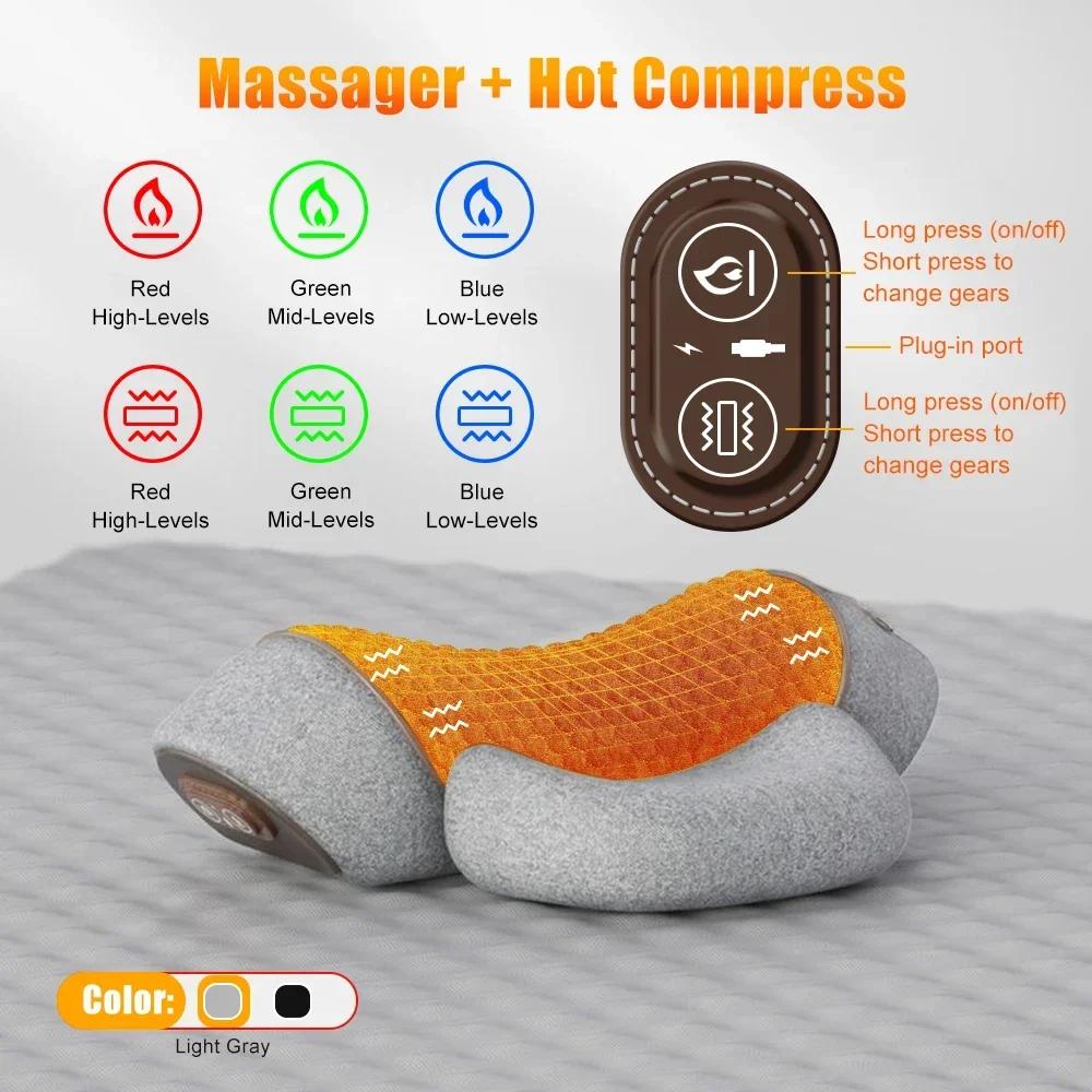 New Electric Neck Massager Pillow Cervical Heating Vibration Massage with Hot Compress Traction for Neck Shoulder Back