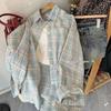 Women's Retro Plaid Slimming Shirt Jacket - Casual Loose Fit, Sun Protection, Long Sleeve