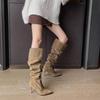 Cowboy Pile Boots Pointed Stiletto Boots Women's 2025 New Suede Super Long Tall Knee Khaki Boots