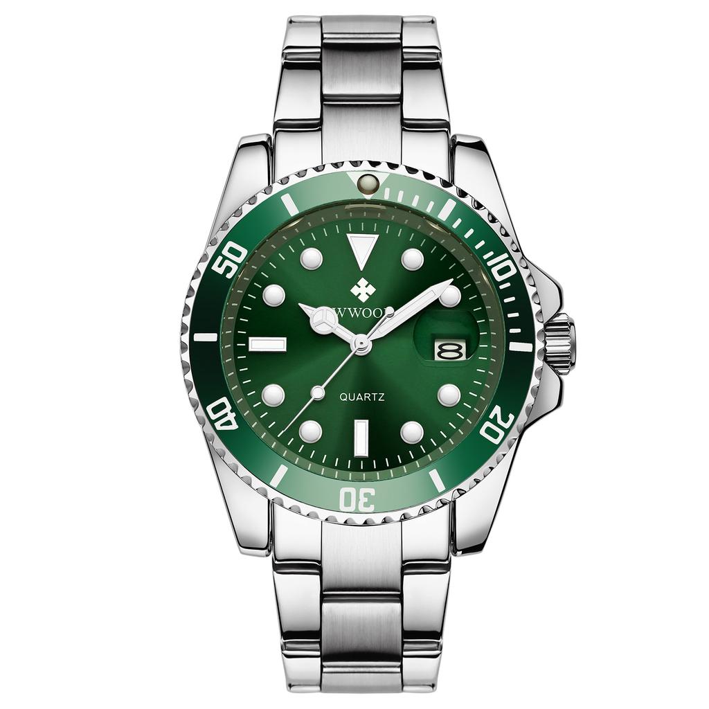 WWOOR Luxury Watches for Men Fashion Quartz Business Wristwatch Waterproof Green Water Ghost Watch Mens Watch
